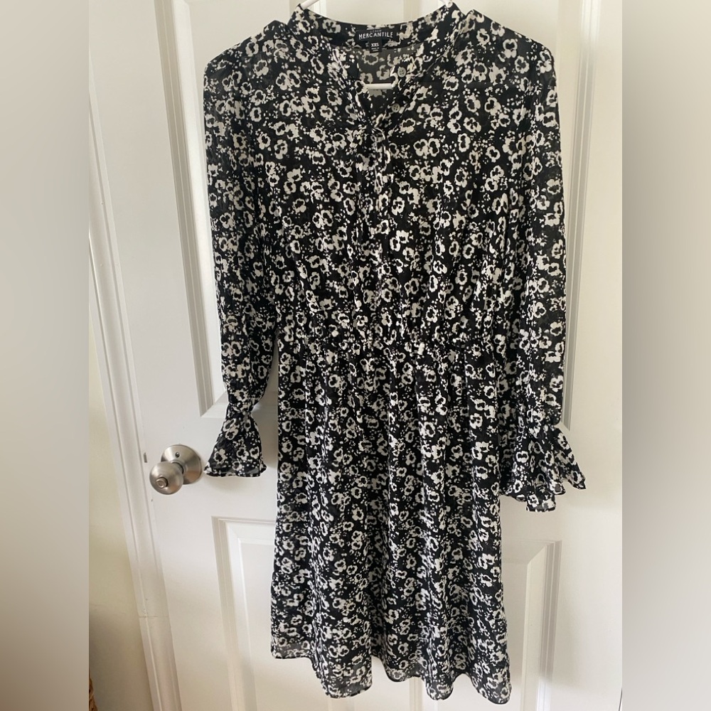 J. Crew Black and White Floral Long Sleeve Dress